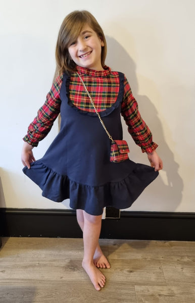 Navy Tartan Dress & Bag