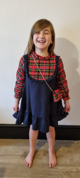 Navy Tartan Dress & Bag