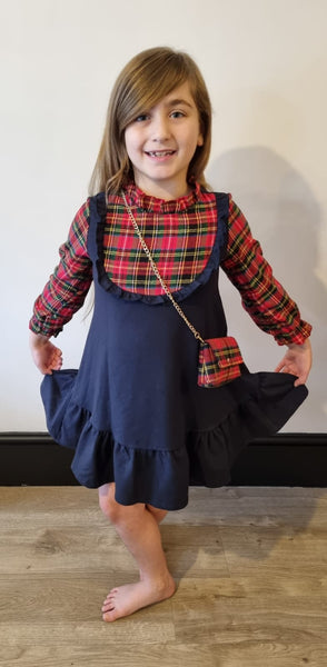 Navy Tartan Dress & Bag