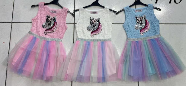 Girl's Blue Lace Unicorn Tutu Party Dress