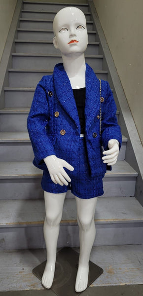 Girl's Royal Blue sparkly tweed jacket, short & Bag Set
