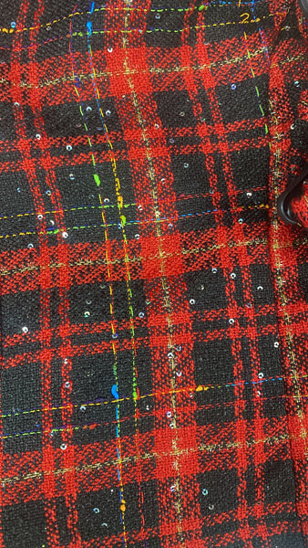 Girl's Red Check Tweed Sparkly 3 Piece Suit