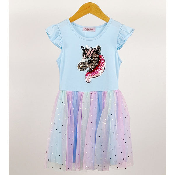 Girl's Baby Blue Unicorn Sparkly Tutu party Dress