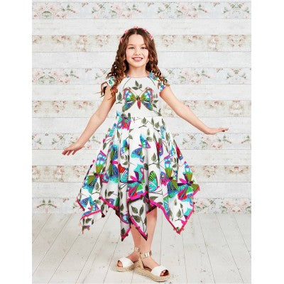 Girl's Butterfly handkerchief 100% cotton Cap sleeve Domino Girl Dress