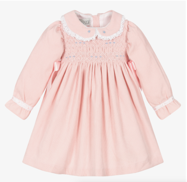 Baby Girl s Baby Pink Corduroy Smock Dress with Bows