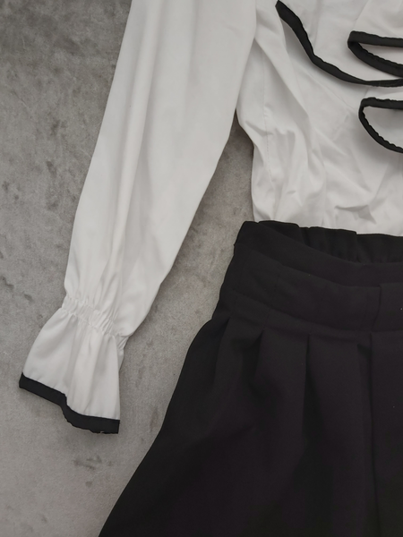 Girl's White Ruffle shirt with black trim & Black Skirt
