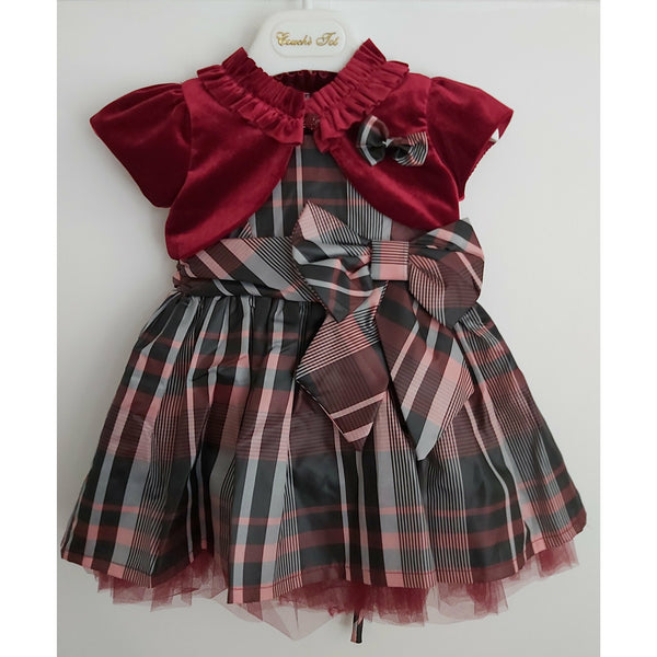 Girls Maroon Tartan Dress & Bolero set