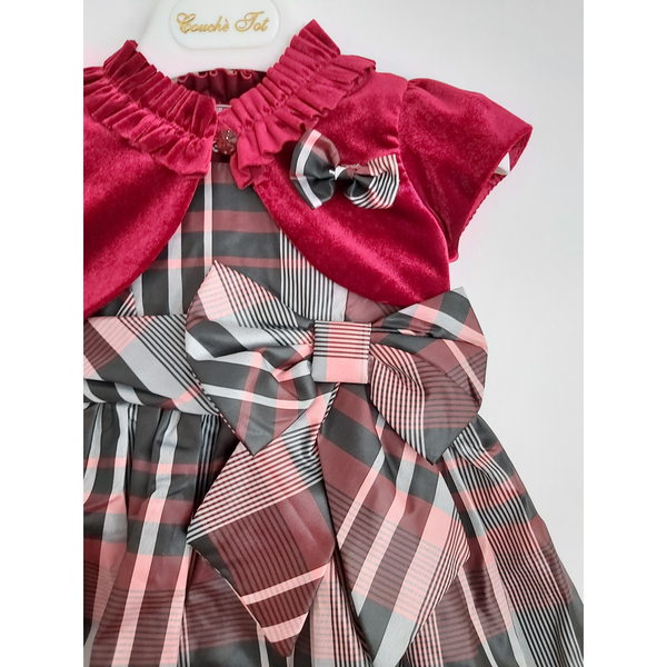Girls Maroon Tartan Dress & Bolero set