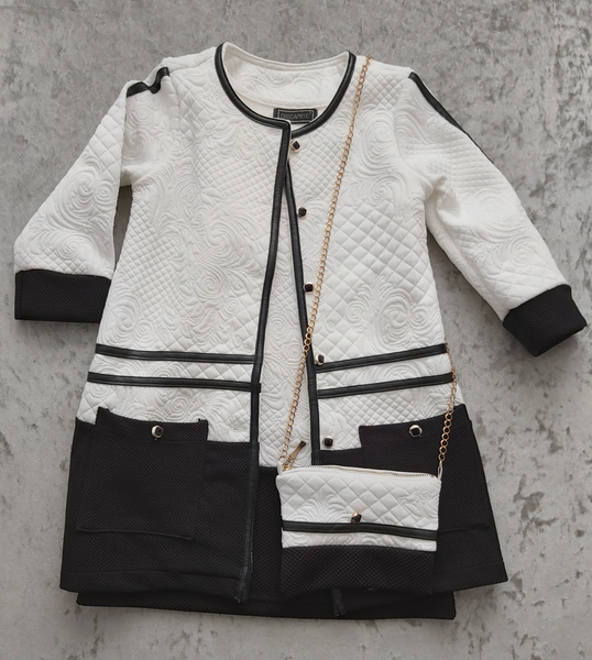 Girl's 3-piece White & Black jacket, Dress & Bag outfit