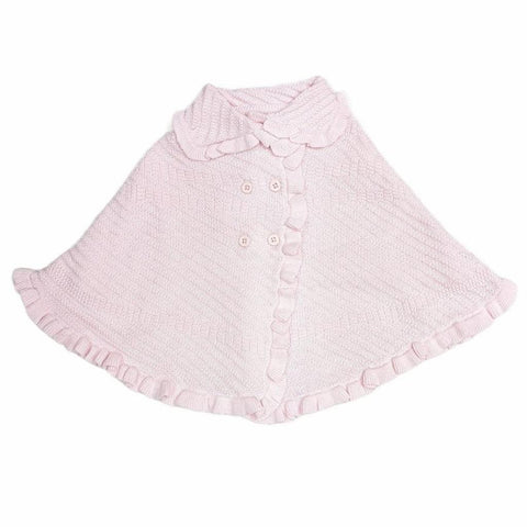Baby Girl's Baby Pink Knitted Cape with frill trim