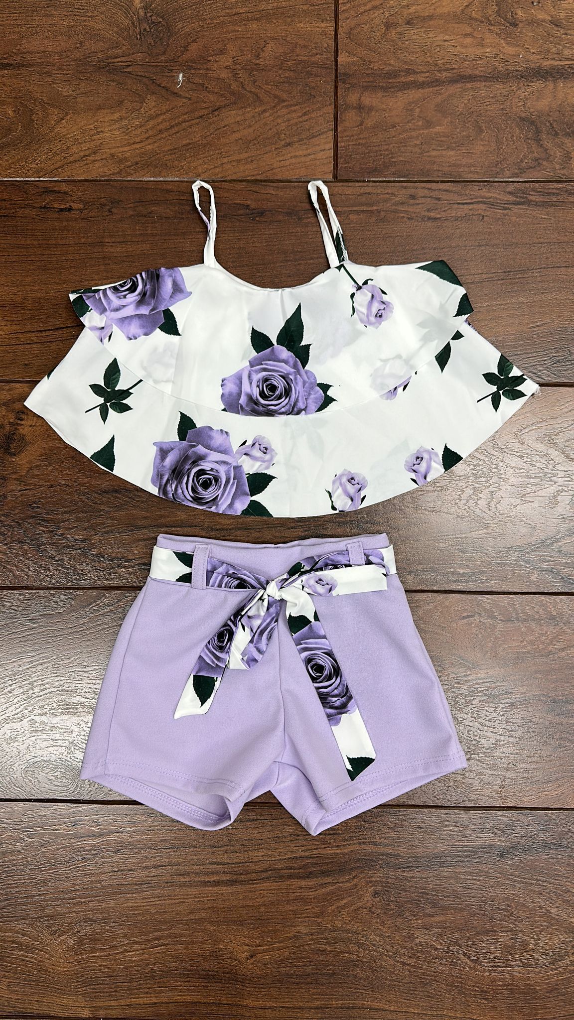 Girl's Lilac Shorts & floral Top Set