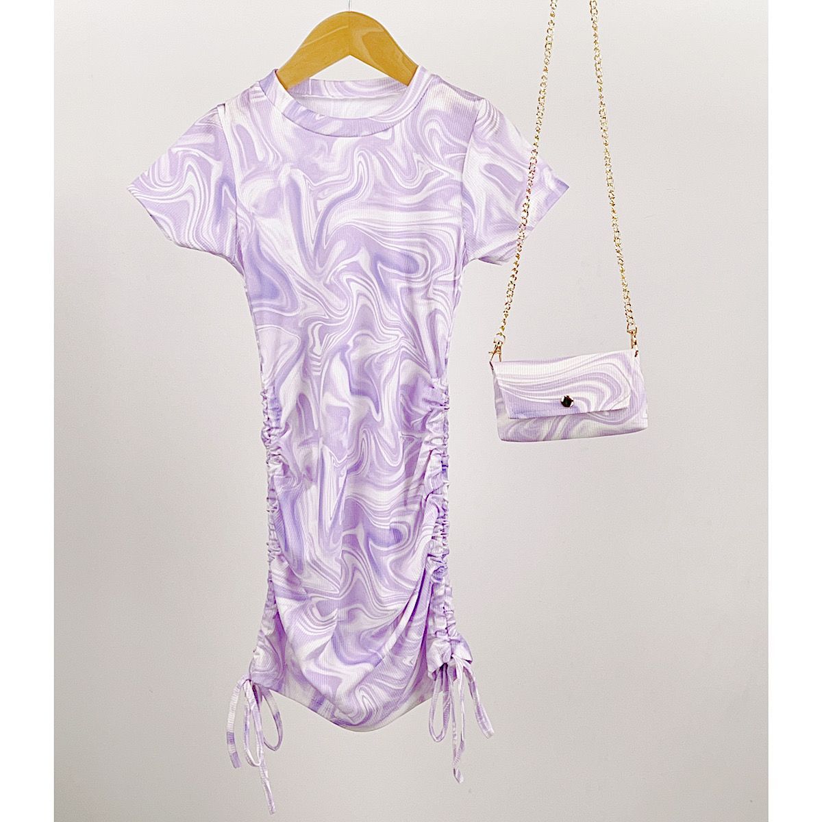 Girl's Lilac Marble effect Dress & Bag
