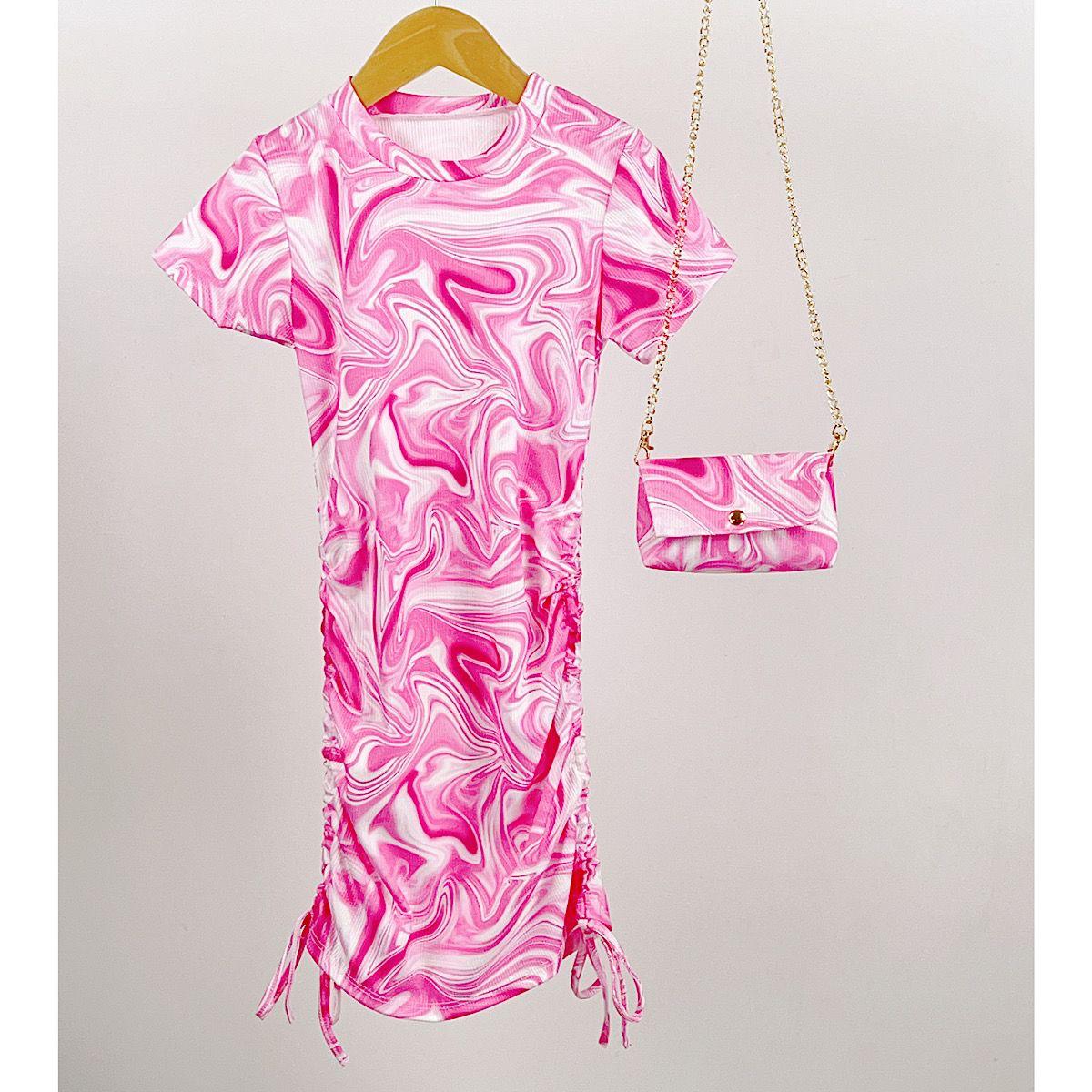 Girl's Pink Marble dress & Bag Set