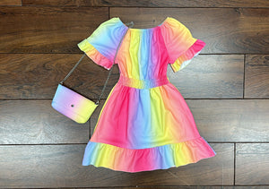 Girl's Bright Rainbow Dress & Bag