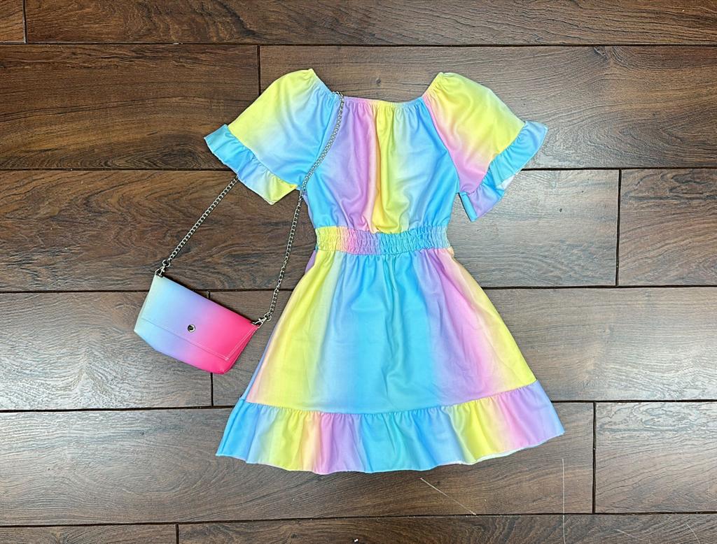 Girl's Blue rainbow Dress & Bag