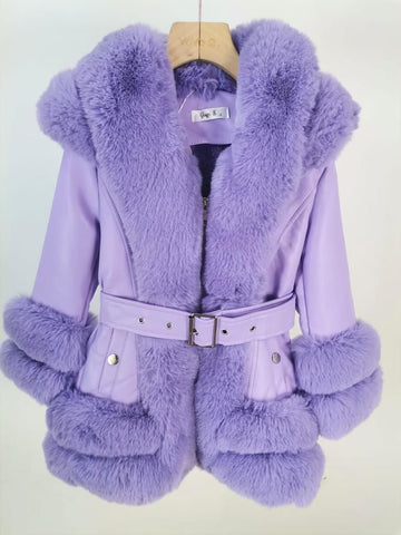Girl's Lilac Purple Faux Fur Winter Coat