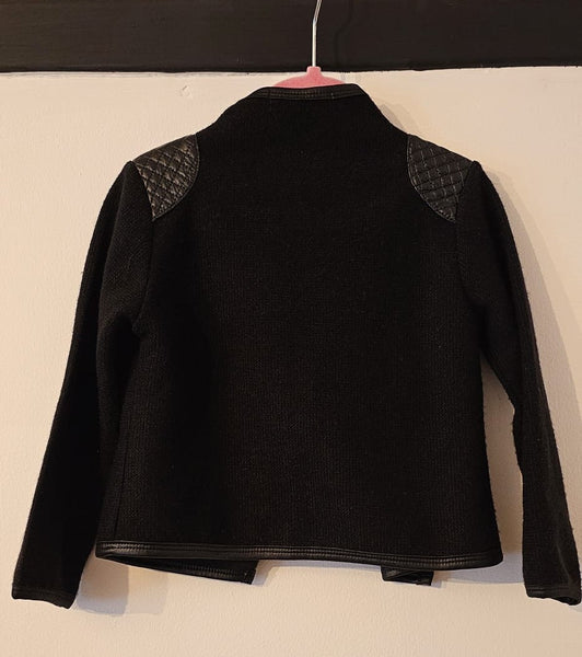 Girl's Black waterfall jacket with quilted faux leather patches
