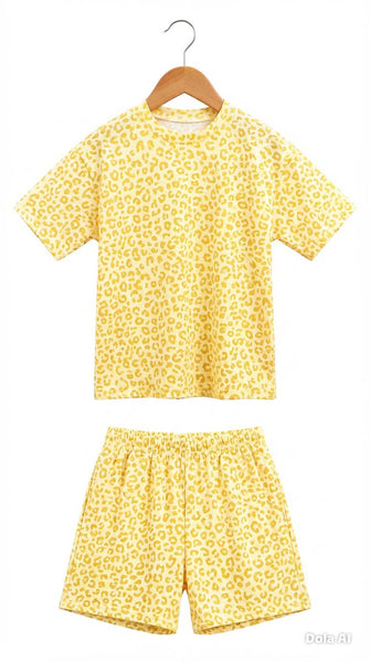 Girls yellow leopard print Tshirt and short set