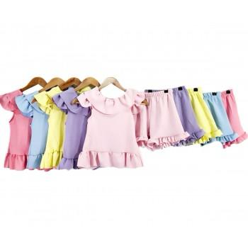 Girls frilly top and short set (blue)