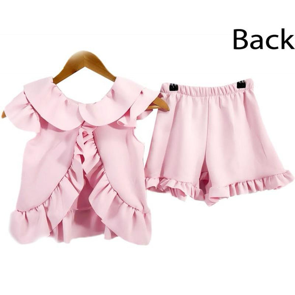 Girls frilly top & shorts set (pink)