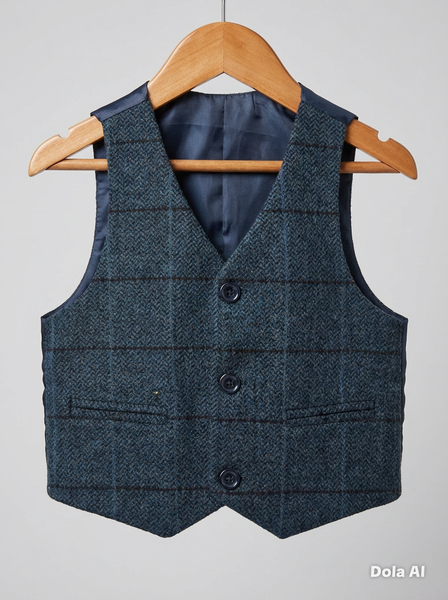 Boys tweed blue 3 piece suit