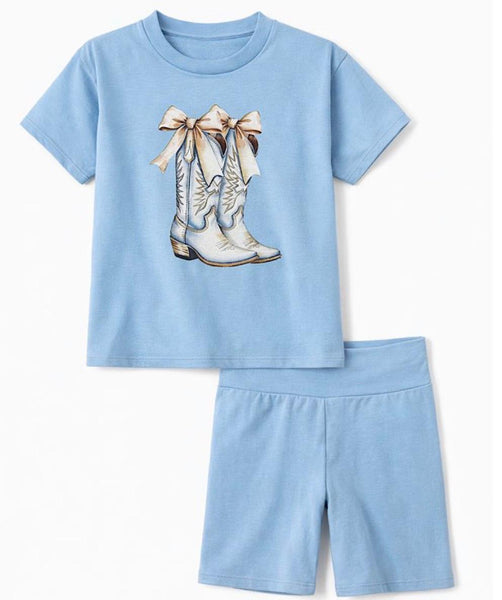 Girls blue cowgirl boots T-shirt & short set