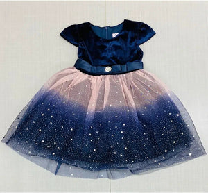 Baby Girl's Navy Blue Sparkly Star Ombre Party Dress