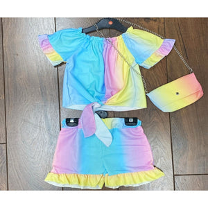 Girl's Lilac Rainbow Short & Bag Set