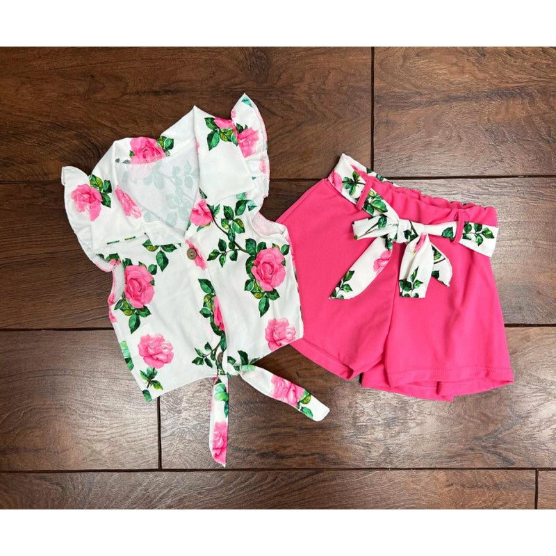 Girl's Fuscia Pink Shorts & Floral Top Set