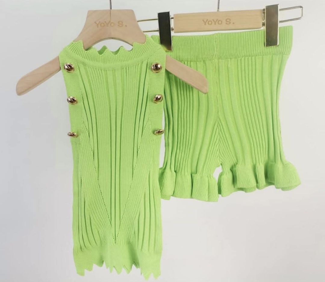 Girl's Knitted green Shorts & Top Set