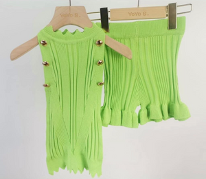 Girl's Knitted green Shorts & Top Set