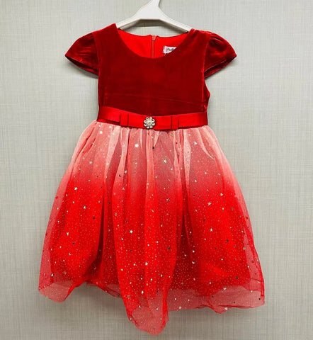 Baby Girl's Red Sparkly Star Ombre Party Dress
