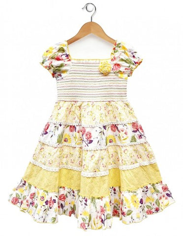 Girl's Yellow Smock Patchwork Dress
