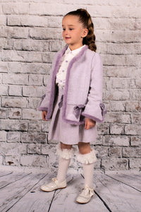 Girl's Lilac Faux fur trim Skirt Suit
