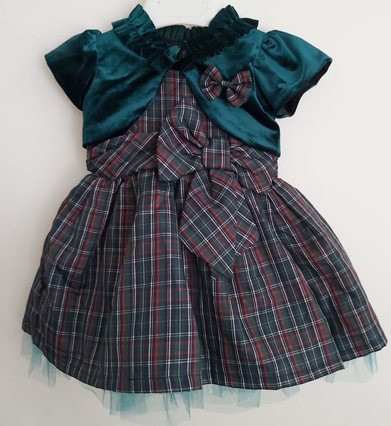 Girls Emerald Tartan Dress & Bolero set