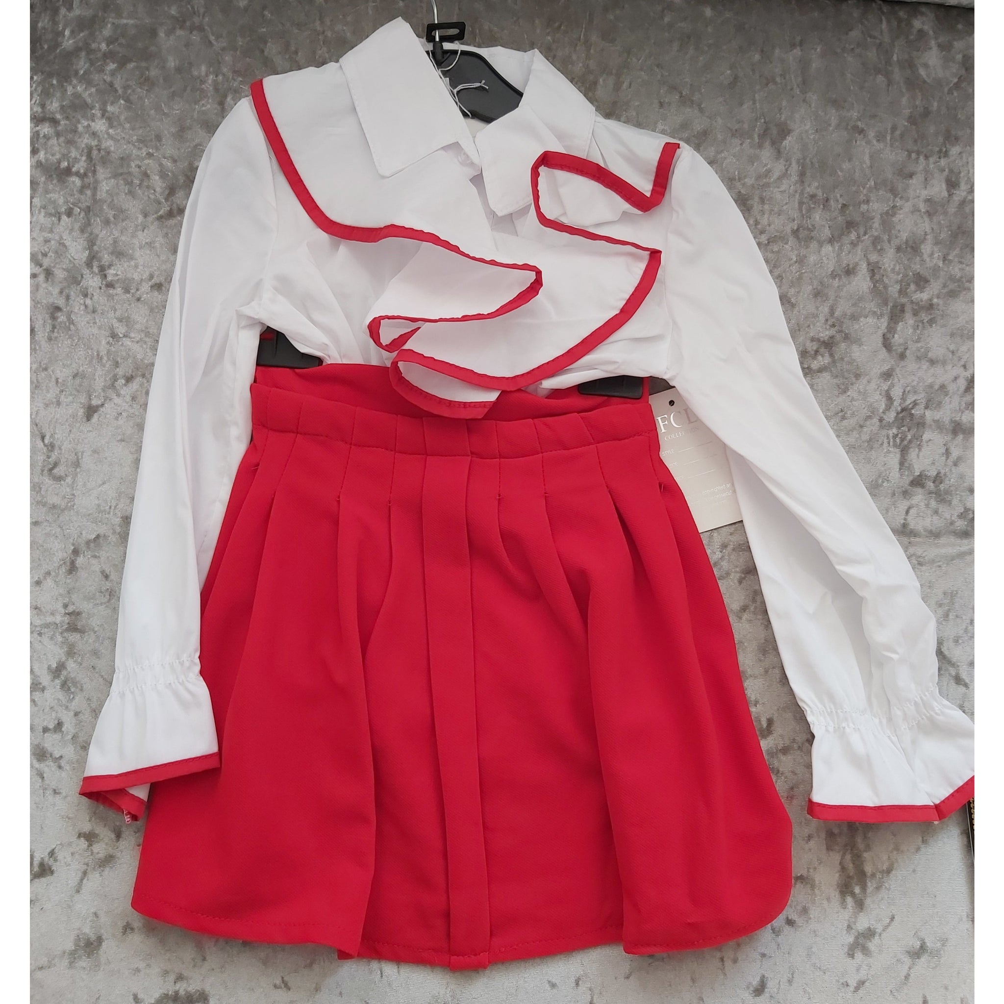 Ruffle Shirt & Red Skirt Set