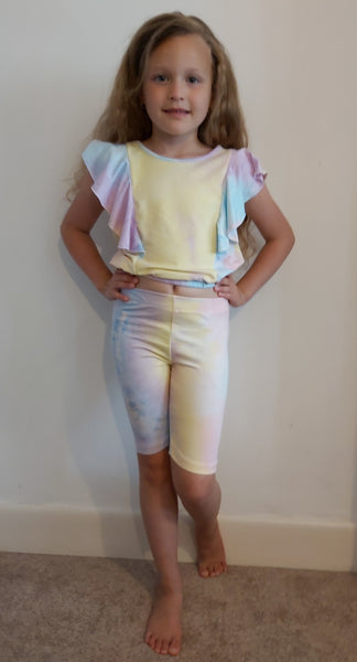 Girls Pastel Ruffle Top & cycling shorts set