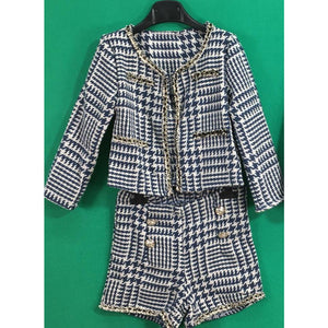Girl's Blue cheque jacket and Short Set