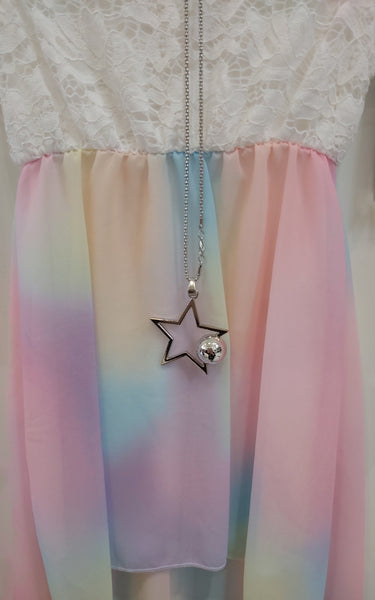 Girl's Lilac pastel Dip Hem Dress & Necklace