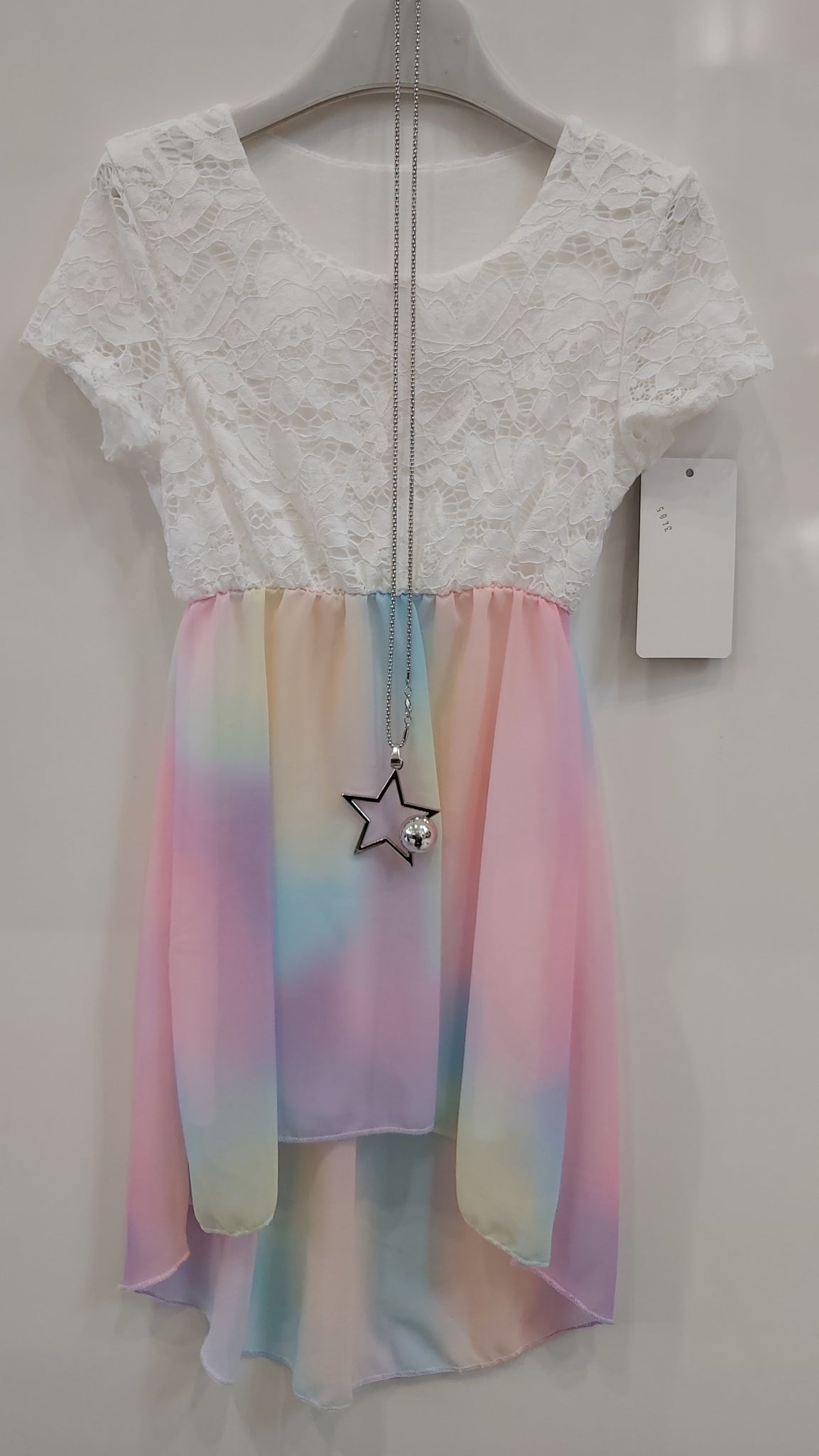 Girl's Lilac pastel Dip Hem Dress & Necklace