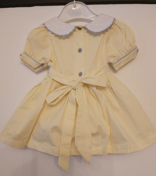 Baby & Girls Lemon yellow smock dress with blue pipeing
