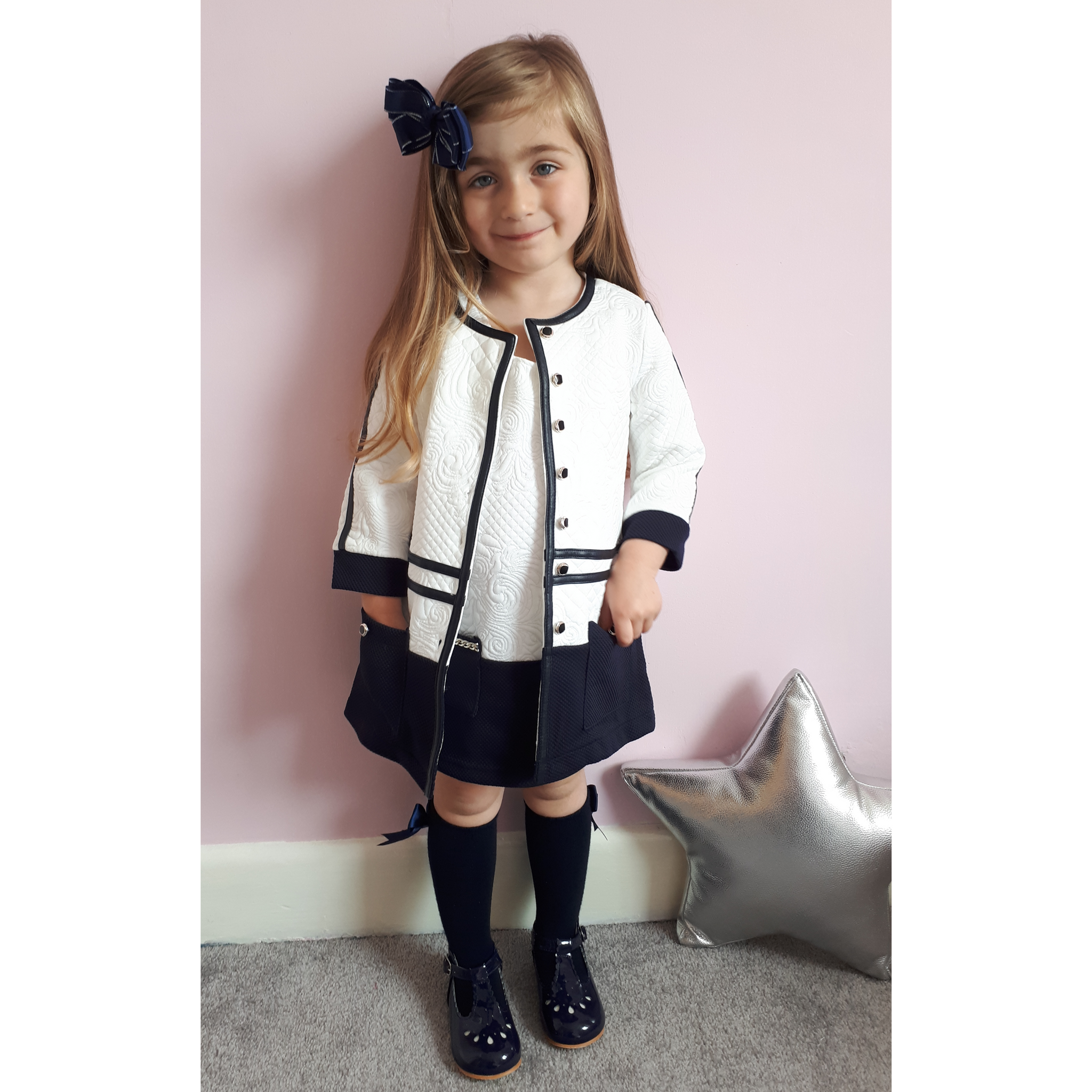Girl's White & Navy 3-piece outfit