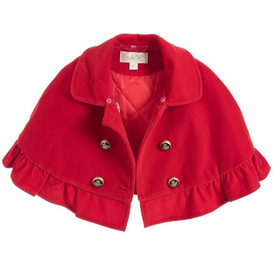 Girl's Couche Tot Red Cape with Black Faux Fur Collar and Hat