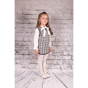 Girl's Black & White knitted Dress & Bow Shirt Set