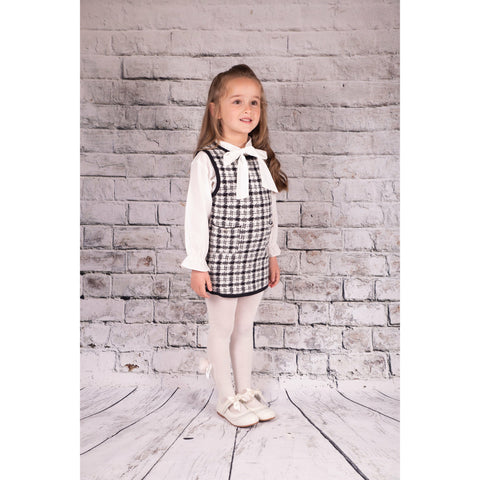 Girl's Black & White knitted Dress & Bow Shirt Set