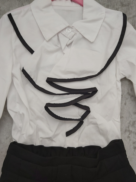 White Ruffle shirt with black trim & Black Skirt