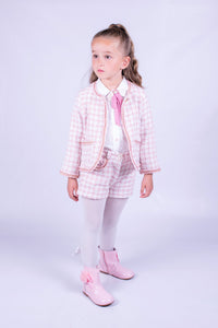 Girl's Pink Tweed 3 Piece Short & Jacket Set