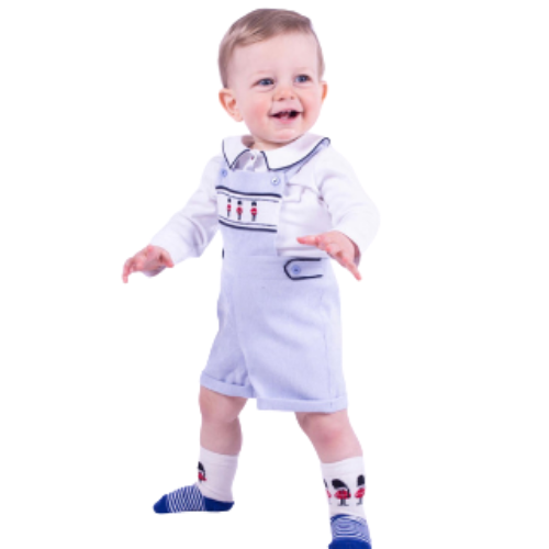 Baby Boy's Blue Corduroy Soldier Outfit Set