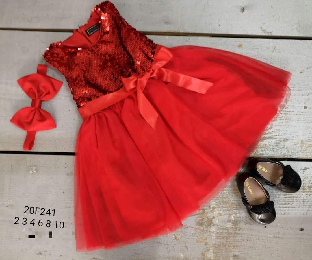 Baby Girls Red Sequin Dress & Bow Headband