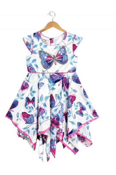 Girl's Blue and pink butterfly handkerchief dress